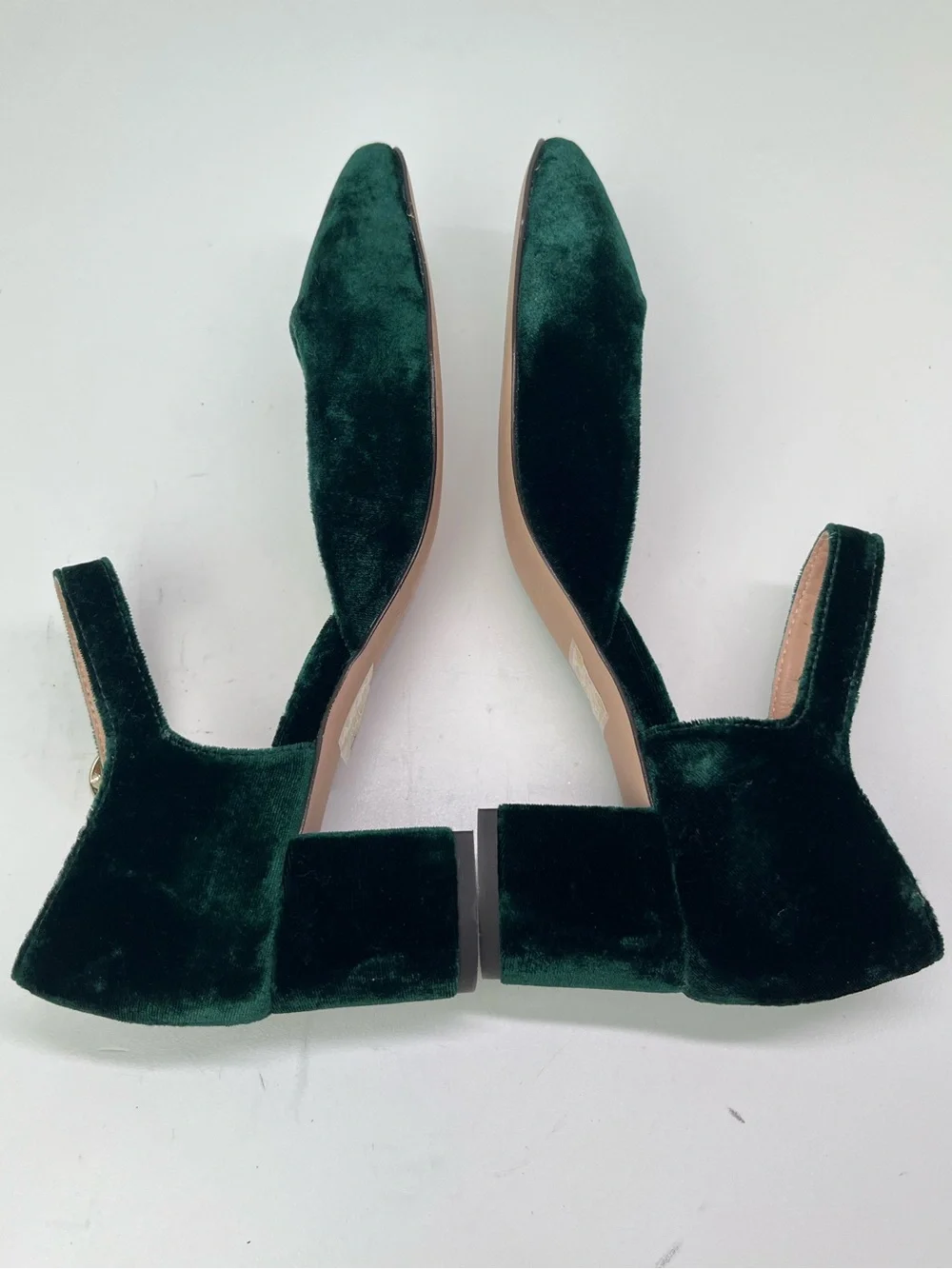 J. Crew Millie Spruce Green Luxe Velvet Ankle Strap Party Holiday Heels